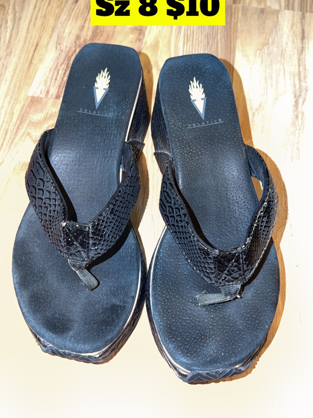 Volatile Black Wedge Thong Sandals